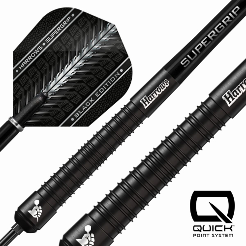 Preview: Harrows SUPERGRIP QUICK Point Black Edition Steeldart-Set 21, 23 oder 25 Gramm